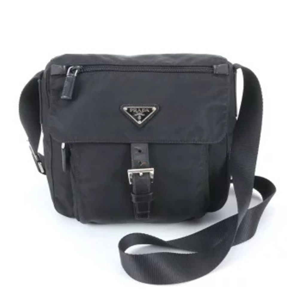 Prada Tessuto Leather Triangle Messenger Crossbody Bag Black